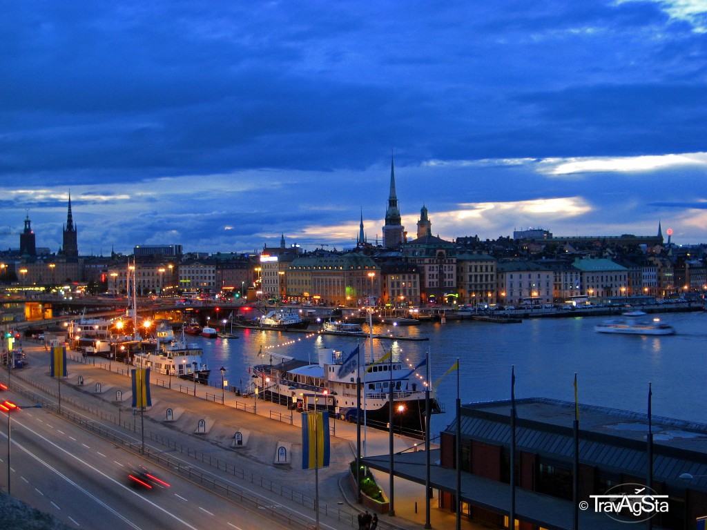 Blick vom Hafen auf Gamla Stan, Stockholm
